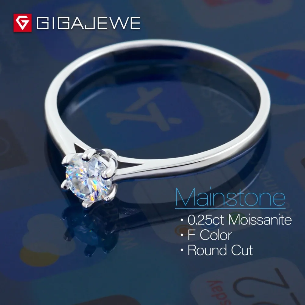 GIGAJEWE 0.3ct 4 мм круглая огранка EF VVS1 Moissanite 925 Серебряное кольцо с бриллиантами тест прошел символ любви мода подарок подруге