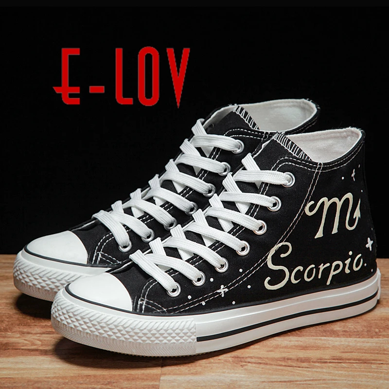 

E-LOV Cool Scorpic Noctilucence Personalized Canvas Shoes Hand-Painted Women Casual Shoes Luminous Adult Shoes Painting Designs