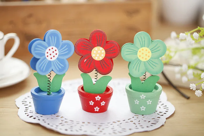 Animados de Madeira Vaso de Flores da Pasta do Cartão de Mensagem Lote Bonito Flores Clipe Foto Desenhos Memo Clipes Titular Desktop Decoração 18 pc - 3 Suporte e dispensador de clipes