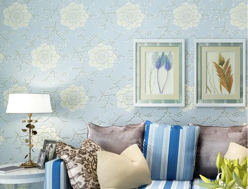 Waliicorners wallpaper High-grade flocking embossed non-woven wallpaper thickened cozy romantic wedding room background wallpaper 22 QQ20180115231235