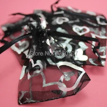 100 шт/партия 20x30 см черный серебряный цвет сердца органза сумки упаковка ювелирных изделий подарочные сумки свадебная вуаль сумка