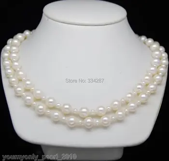 

2Row Fine 4-5mm&8-9mm AAA white pearl necklaces 925s