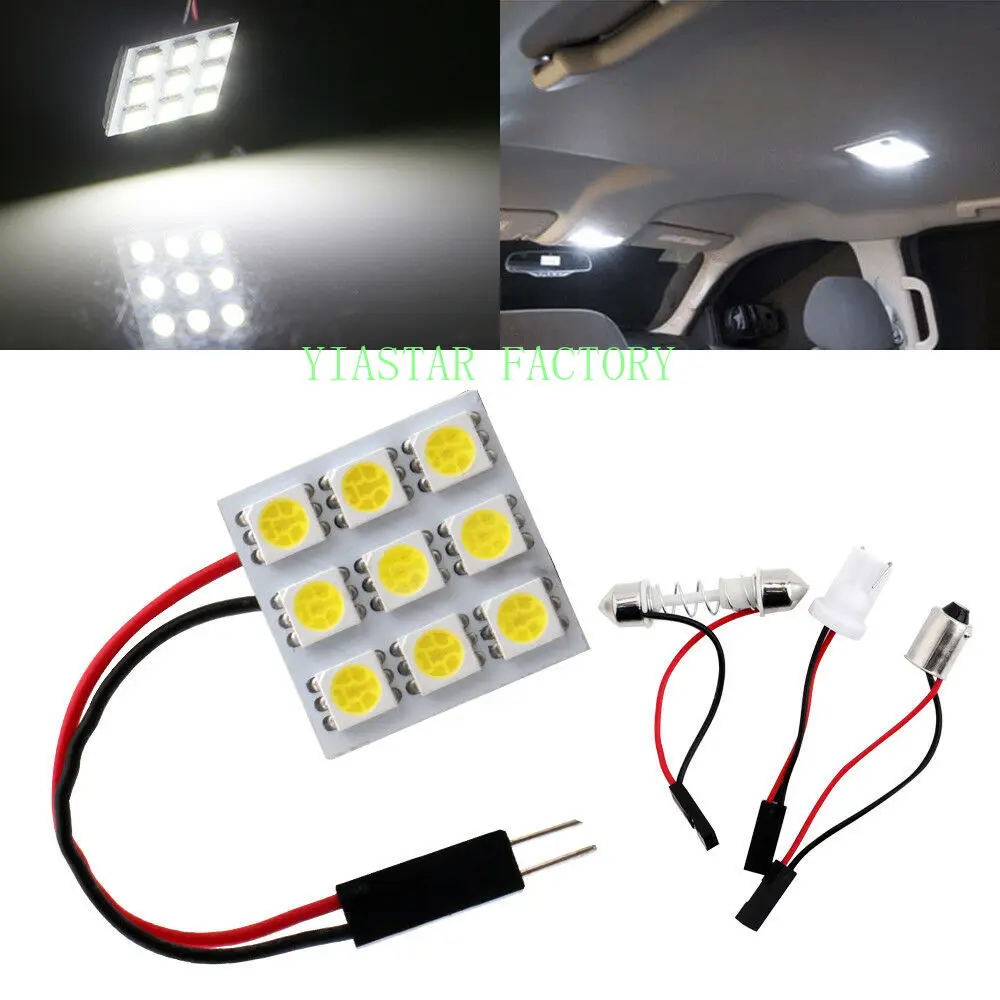 Yiastar 200 шт./лот 5050 9 светодиодная SMD панель светильники с T10+ фестон-адаптер для чтения автомобилей C5W купольные светодиодные фонари для авто Подсветка салона