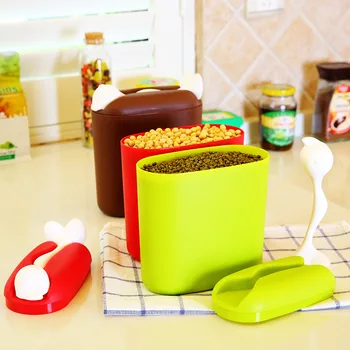 

Home Grain Food Storage Box Plastic Kitchen Food Storage Tank With Spoon Moisture Preservation Seasoning Storage Organizers Tool