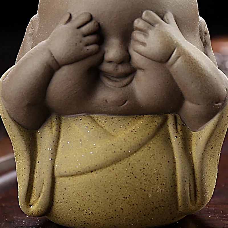 Speak Hear See NO Evil Ceramic Buddha Monk Statue Tea Pet Desk Shelf Home Decor