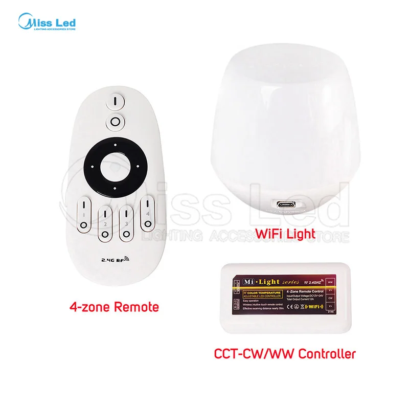 

Wholesale 1x 2.4G Remote+1x WiFi+1x WW/CW Controller 4-zones groups control controller dimmer For Warm/Cool White Led Strip