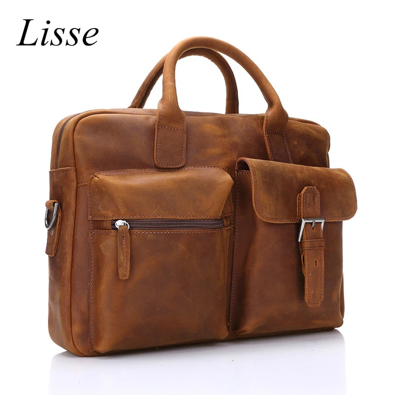 

Men's Genuine Leather Briefcase Crazy Horse Satchel Bags For Men Fashion Large Capacity Business Laptop bag