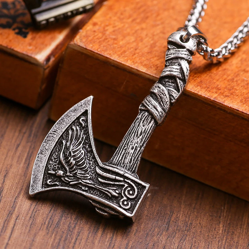 1Pc Viking Odin'S Raven Wolf Axe Collana Con Ciondolo Uomo Donna Drop Shipping