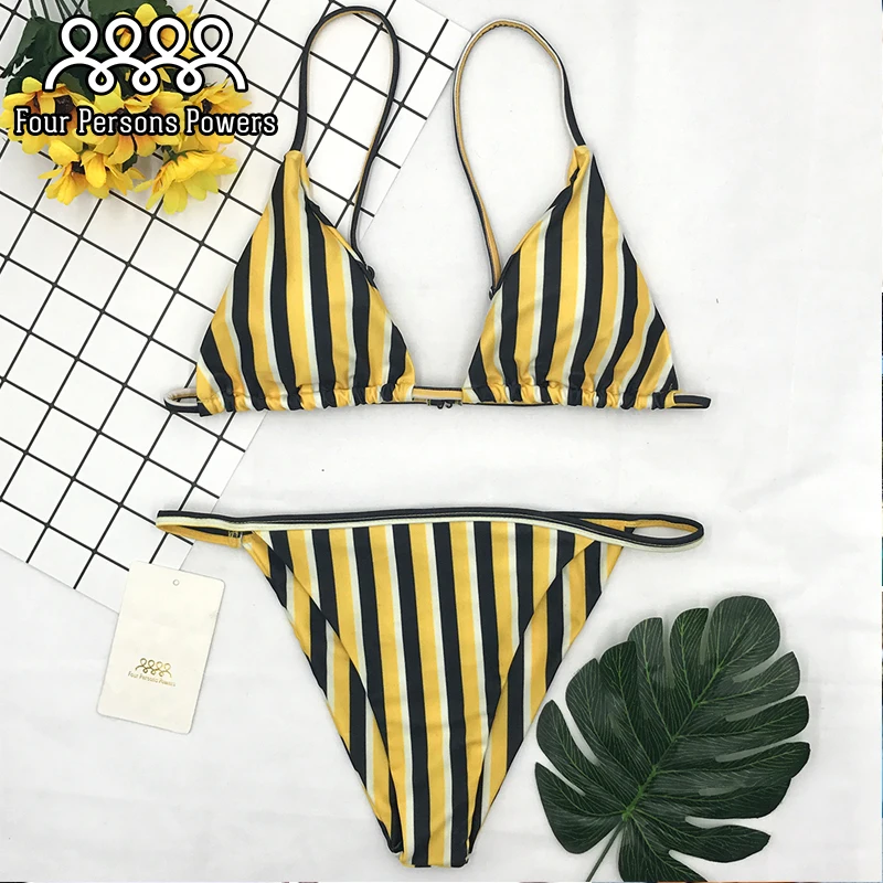 FPP NK161 Sexy bikini Striped Yellow Navy style thong swimwear Bathing suit |
