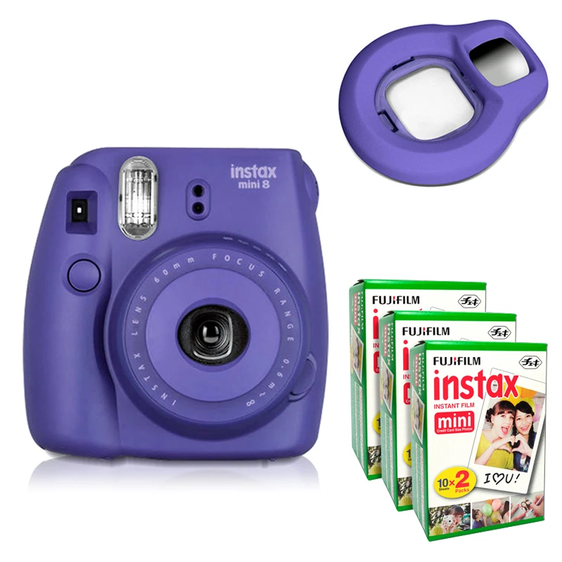 Fujifilm Instax Mini 8 мгновенная камера-Виноград+ Fuji Mini белый край 60 пленка+ Крупный объектив-виноград