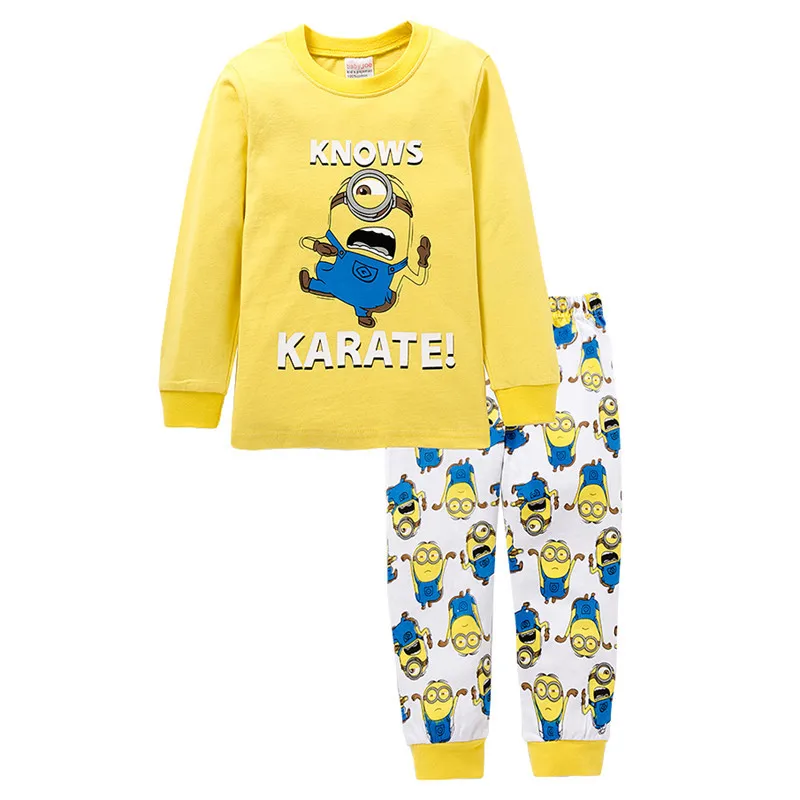 Пижамы для маленьких мальчиков с миньонами; Детские пижамы для девочек; одежда для сна с героями мультфильмов; одежда для сна; хлопковые брюки; футболка с длинными рукавами; комплект одежды для детей