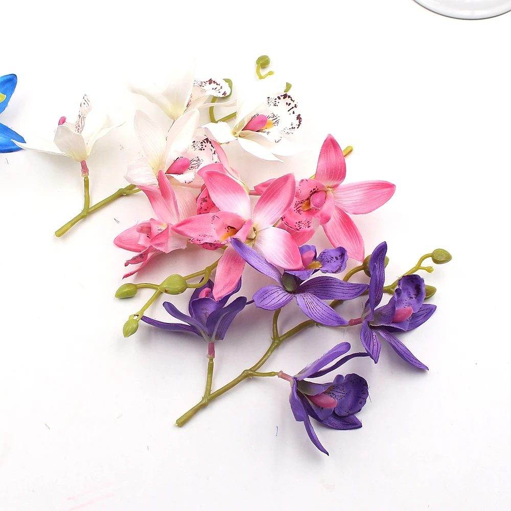 4 цветка+ 1 ветка шелковая Лилия ручной работы искусственный цветок голова Свадебные украшения DIY ВЕНОК Подарочная коробка Скрапбукинг Ремесло поддельный цветок