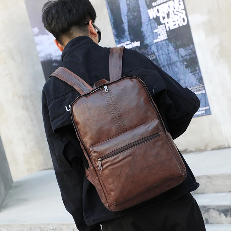  15.6inch Laptop Backpack Men Fashion Leather Anti Theft Waterproof Travel Backpack School Backpacks
