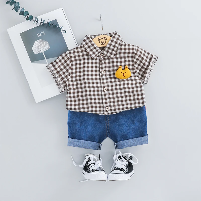 

HYLKIDHUOSE 2019 Summer Toddler Infant Clothing Sets Baby Boys Clothes Suits Plaid Shirt Shorts Kids Children Casual Costume