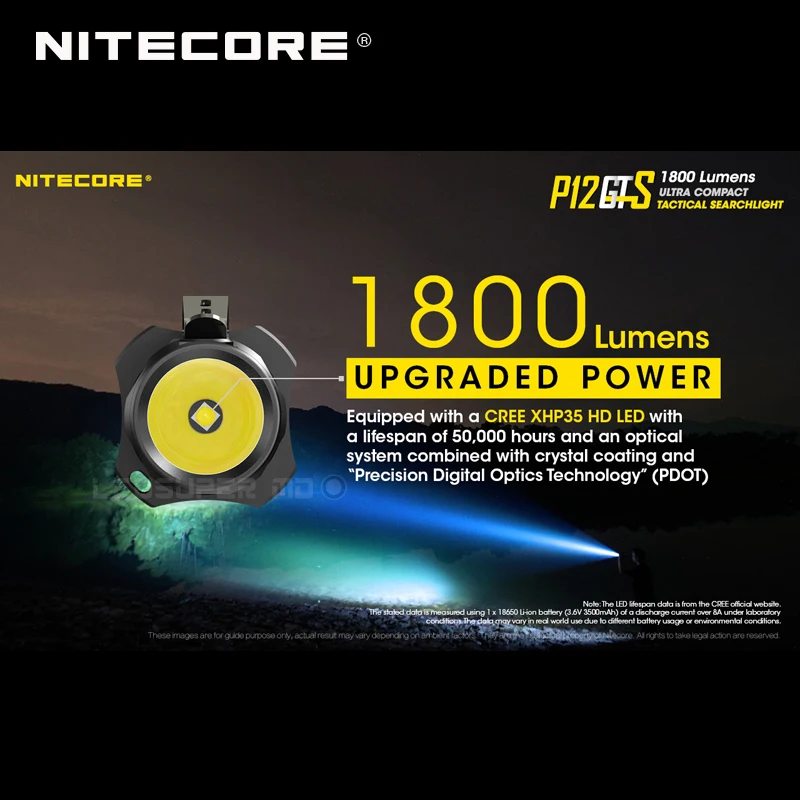 Ультра Компактный Тактический прожектор Nitecore P12GTS CREE XHP35 HD светодиодный фонарик 1800 люмен