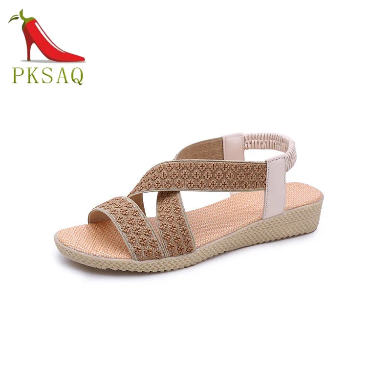

Sandals Female 2019 Summer New Simple Flat Fish Mouth Sandals Solid Color Elastic Band Roman Wind Sandals Casual Women's Sandals