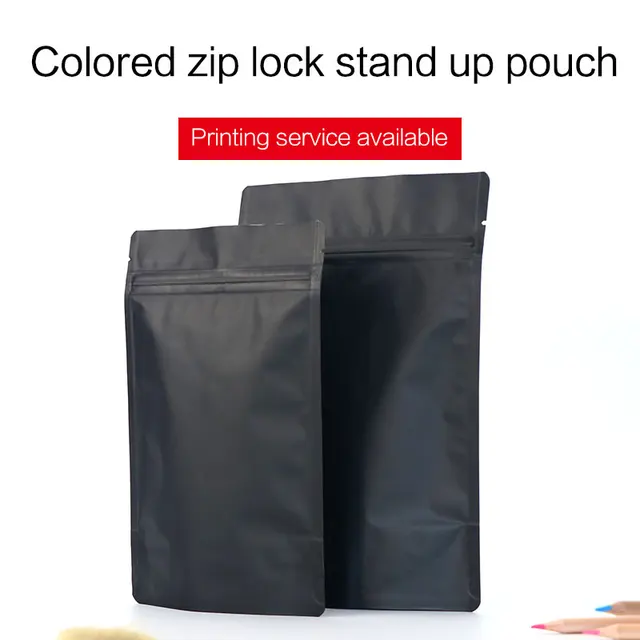 Download matte black stand up pouch with zipper colorful aluminum foil zip lock bag tea coffee bean food ...