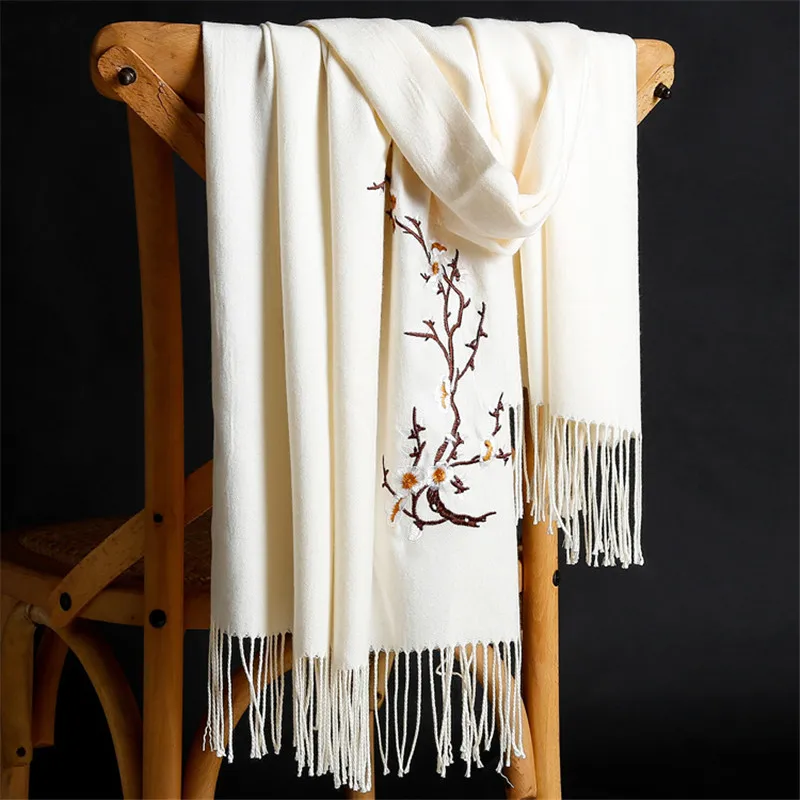 LaMaxPa зимний теплый однотонный шарф для женщин/леди из мягкой шерсти пашмины шали с цветочной вышивкой кашемировый женский кашне, накидки - Цвет: 13