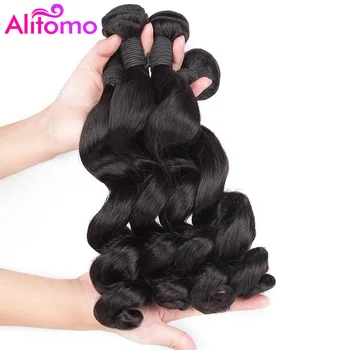 

Alitomo Malaysian Hair Loose Wave Extensions Human Hair Weaves Bundles Natural Color 1/3/4Pcs 100G Remy Hair Bundles Black 8-28