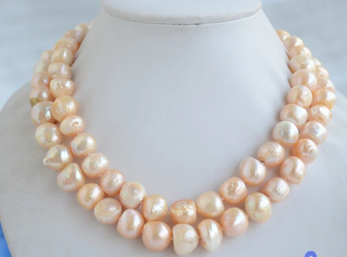 

Miss charm Jew2073 2row 12-15mm pink baroque freshwater cultured pearl necklace AAA