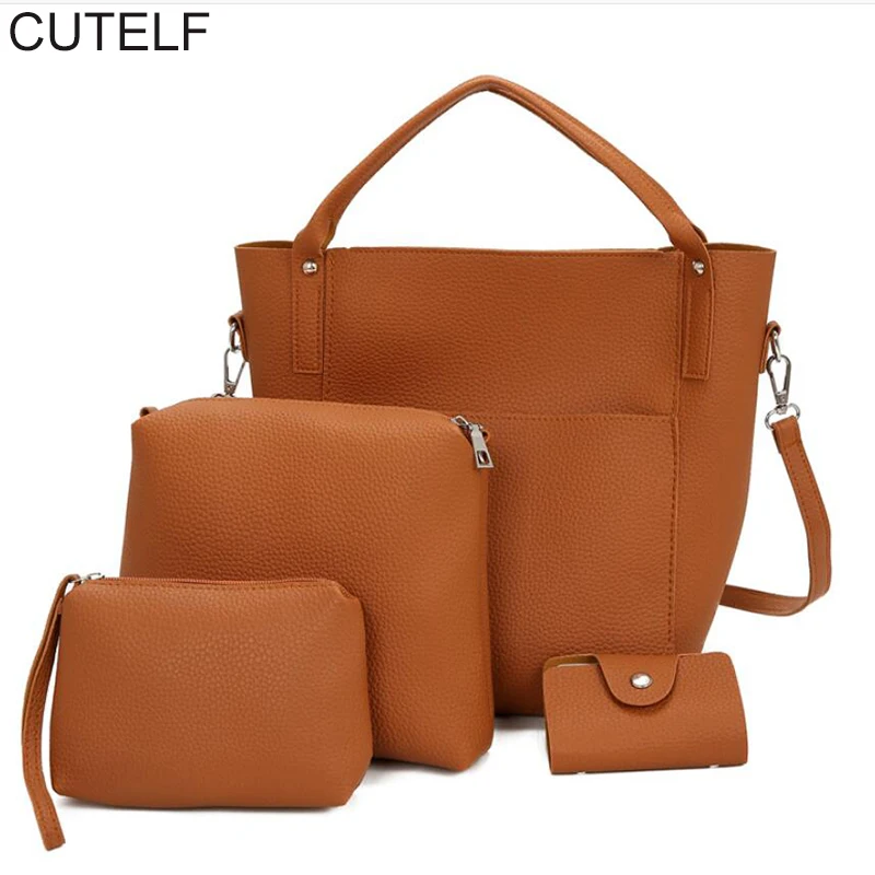 

4pcs/set Pu Leather Bucket Bags For Women 2018 Clutch Shoulder Crossbody Bag Purses And Handbags Bolsos Mujer Sac A Main Femme