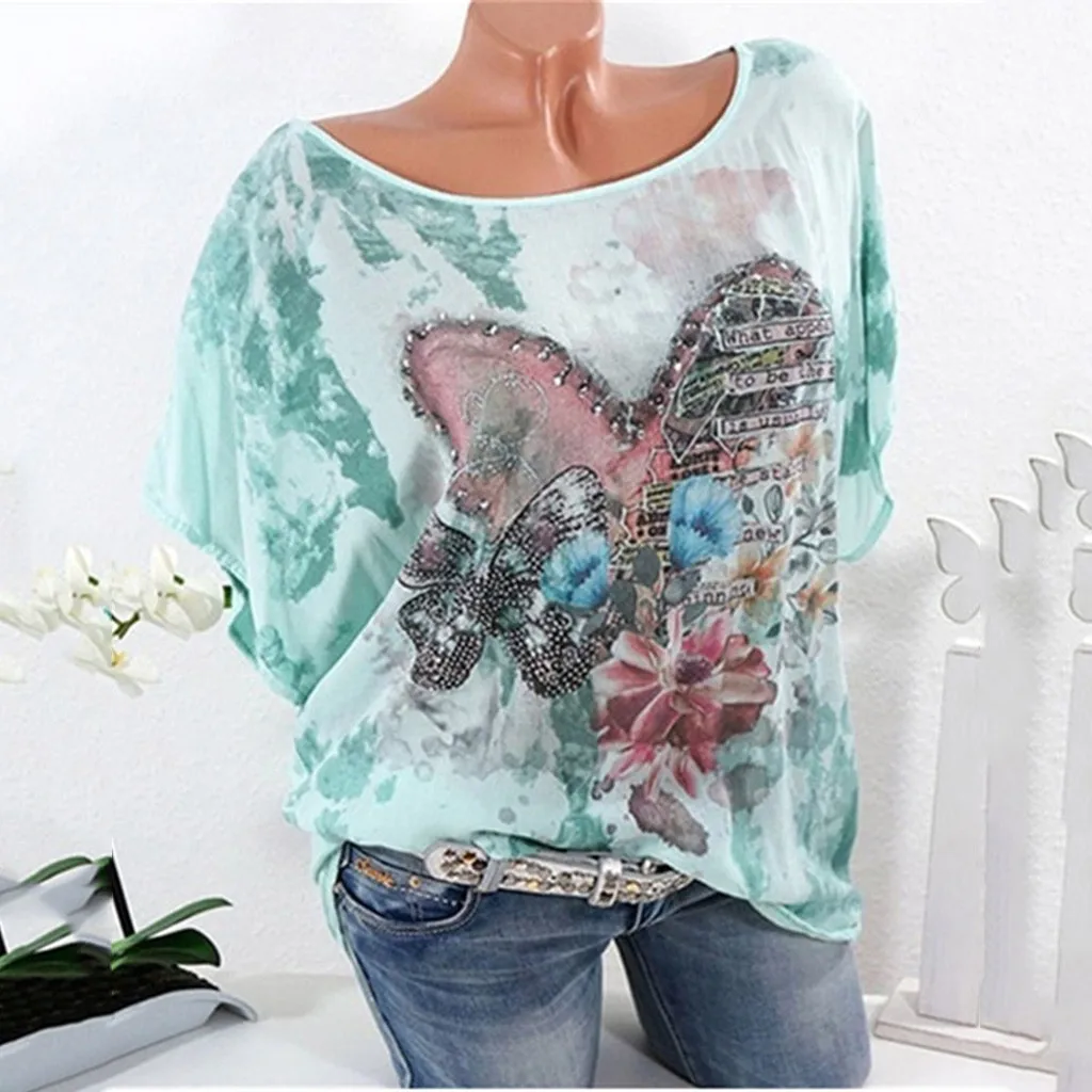 

Women's Large Size Tie Dyed Printed Round Neck Female women's chiffon plus size blouse women's shirt