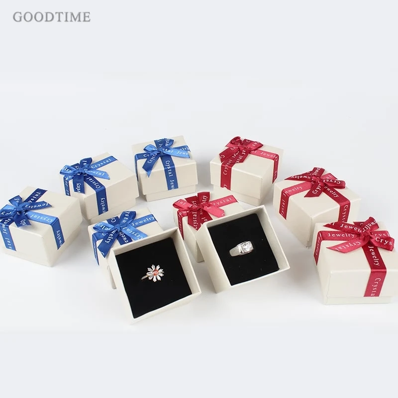 Fashion Jewelry Boxes Red &amp Blue Ribbon Letters Bowknot Gift Box 24pcs/lot Earrings / Ring Packaging Display | Украшения и