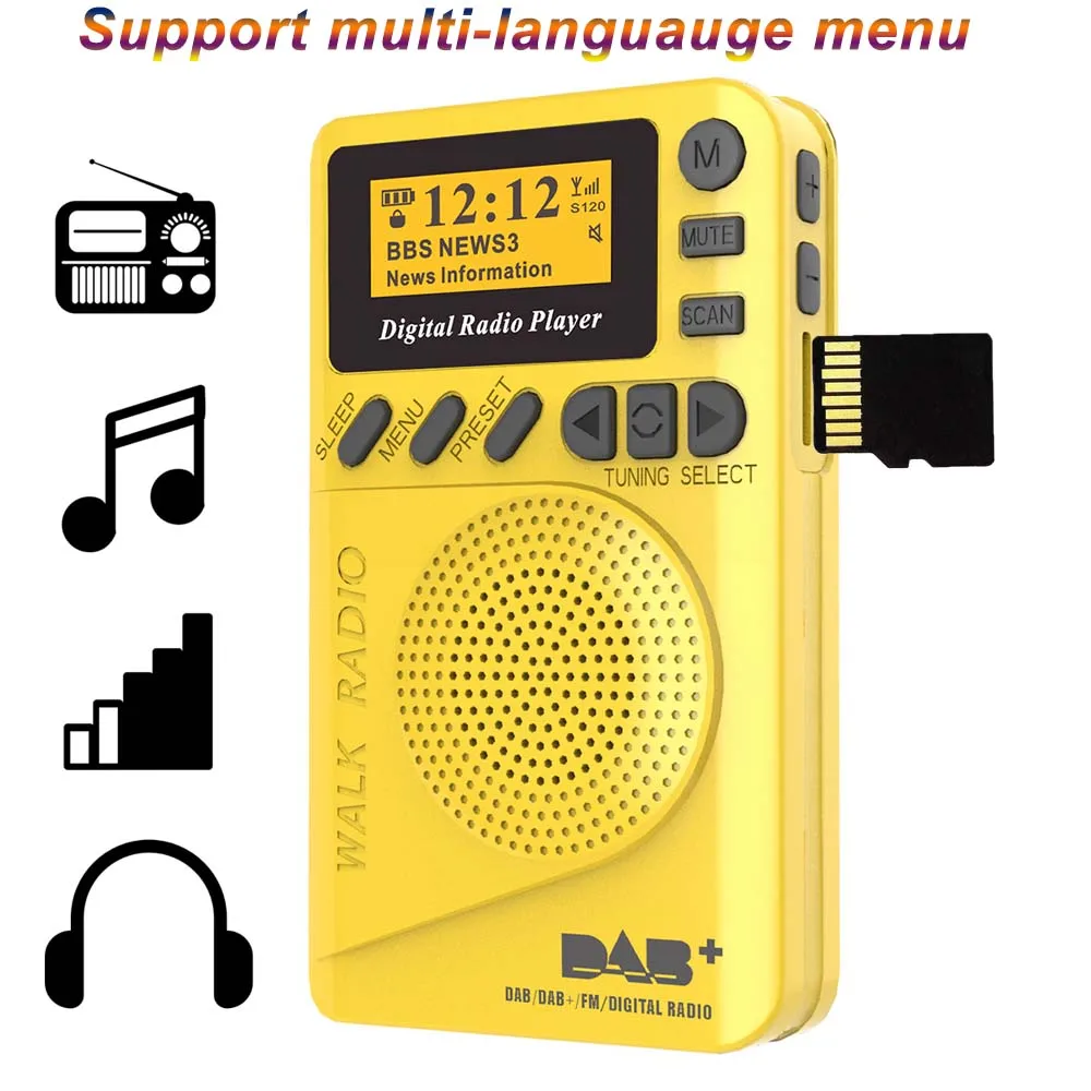 

Mini Pocket DAB Digital Radio FM Receiver RDS With LED Display Portable MP3 Player Support TF Card Sleep Time Set