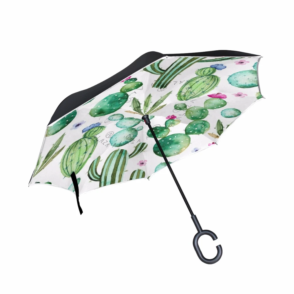 Paraguas invertido de doble capa a de viento con forma de Cactus, paraguas invertido de capa, con gancho para la lluvia y el sol| Paraguas| - AliExpress