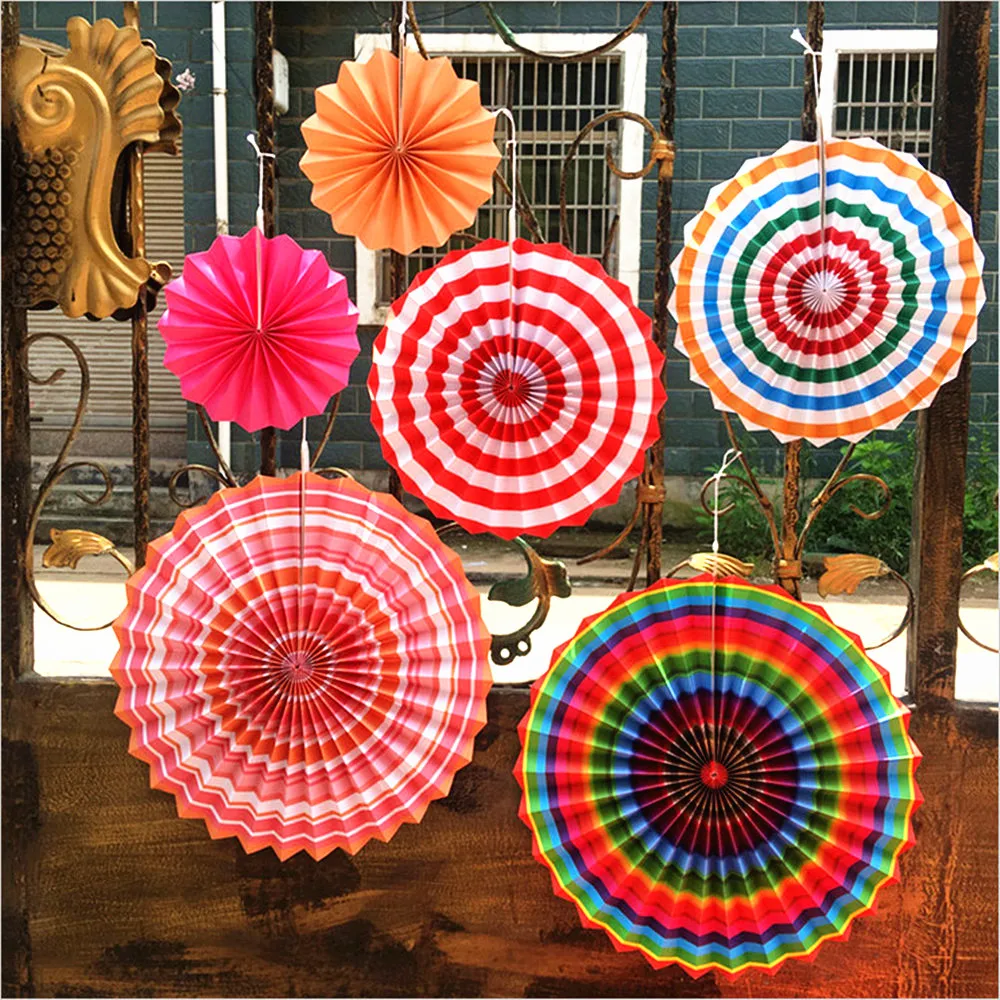 

One Set Colorful Paper Fans Round Wheel Disc Birthday Kids Party Decoration Event Kindergarten Celebration Home Wall Decor
