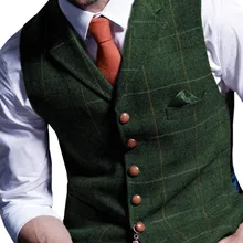 Мужской костюм жилет зубчатый клетчатый шерстяной твидовый жилет в елочку повседневный деловой Groomman для свадьбы зеленый/черный/зеленый/серый