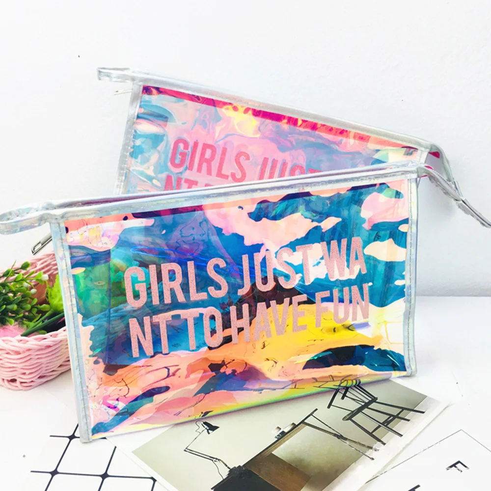 

Pink Transparent Cool Pencil Case Super Shiny Laser PVC Pencils Bags High Quality Stationery Pouch Office School Supplies