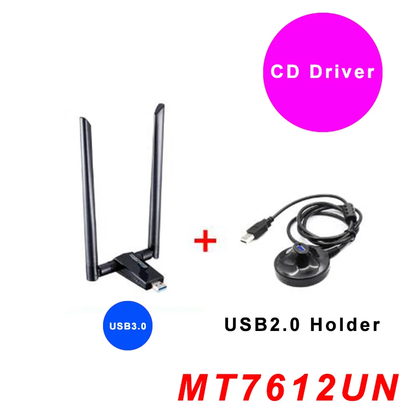 USB WiFi антенна адаптер Бесплатный драйвер AC1200Mbps беспроводной Wifi адаптер USB3.0 сетевая карта IEEE 802.11AC 2,4G 5,8G MT7612U - Цвет: CD Driver USB2.0