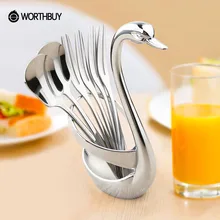WORTHBUY Kreative Swan Geschirr Sets Lange Übergeben Scoop Obst Dessert Gabel Besteck Restaurant Küche Geschirr Set