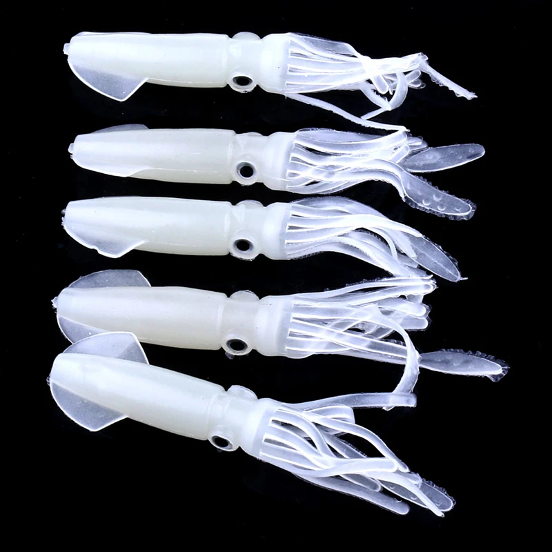 5Pcs/set Soft Luminous Squid Fishing Bait Plastic Octopus Bodies Glow In Dark Fish Lure Saltwater Baits Green Fishing Lures 10cm