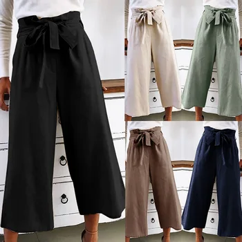 

2019 new women's orange wide-leg pants chiffon pants high waist tie front trousers Palazzo OL elegant trousers long skirt pants