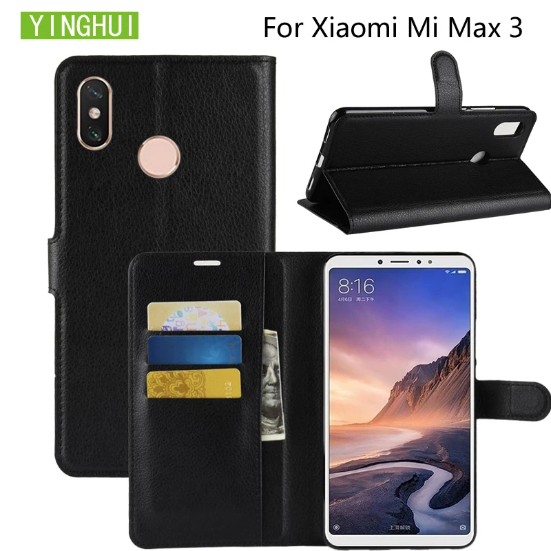 

YINGHUI For xiaomi Mi MAX 3 max3 max 3 6.9" Cases Wallet Card Stent Book Style Flip Leather Covers Protect Cover case