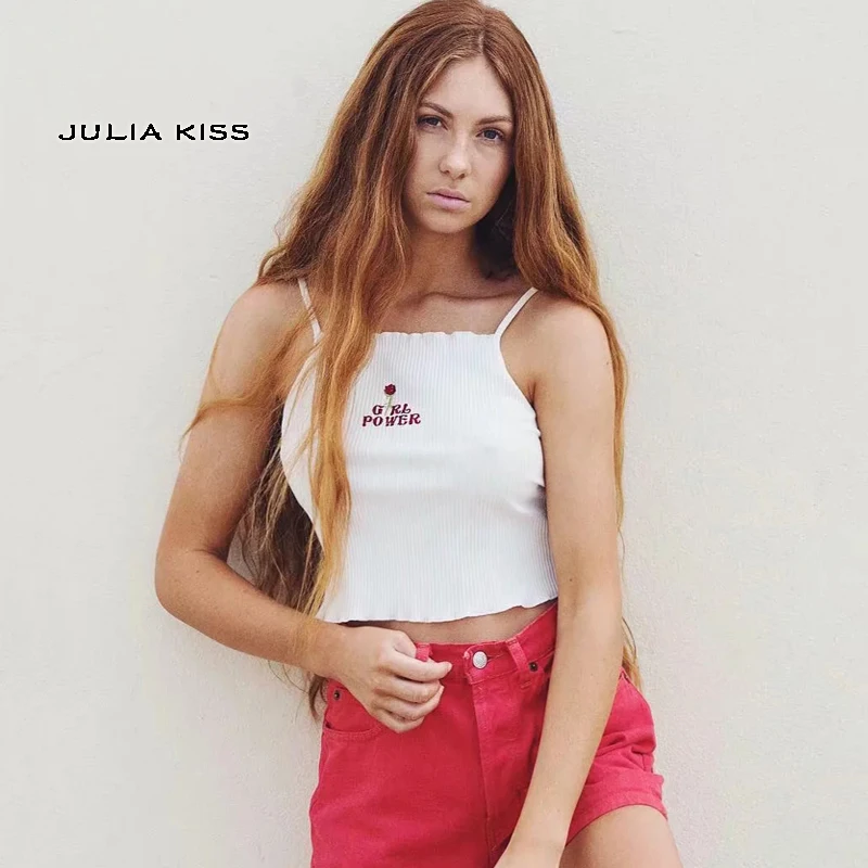 

Women Embroidery Camis with Frill Trimming