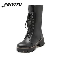 Feiyitu/зимние сапоги; женские сапоги до колена на платформе с круглым носком; женские теплые высокие сапоги с густым мехом; женская теплая обувь; Цвет Черный; Размеры 35-43