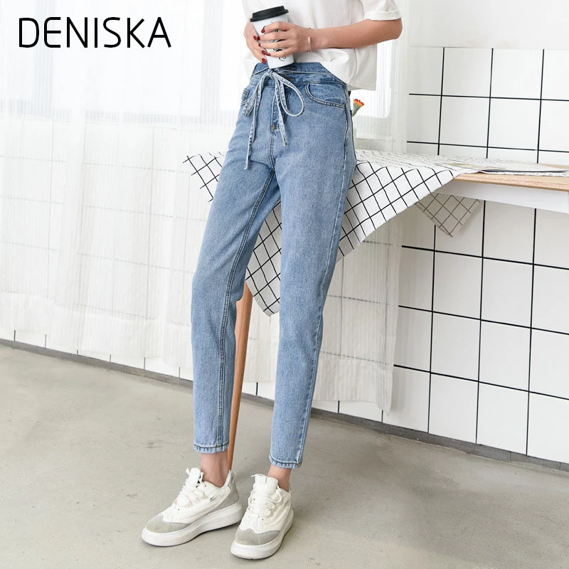 DENISKA 2018 Boyfriend Jeans para las mujeres con cintura alta Loose elásticos mujer Femme Denim longitud Jeans mamá|boyfriend jeans|boyfriend jeans for women - AliExpress