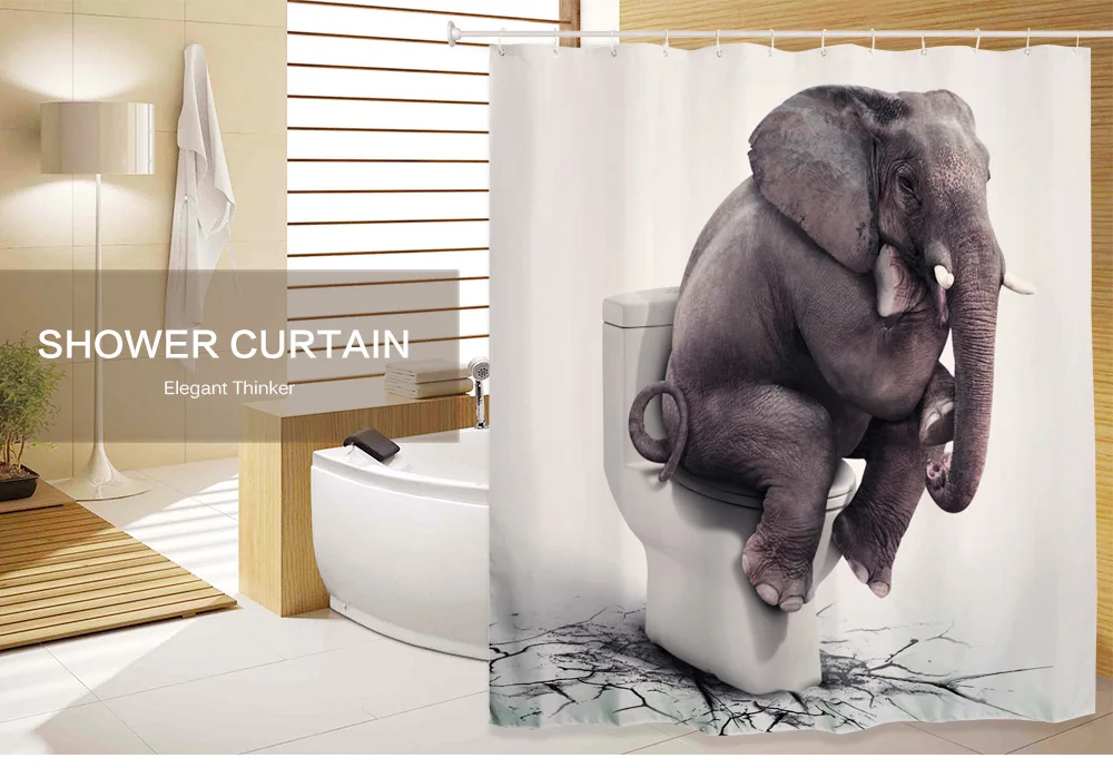 180 x 180cm Elegant Thinkers Digital Printed Polyester Bathroom Shower Curtain with 12 Hooks