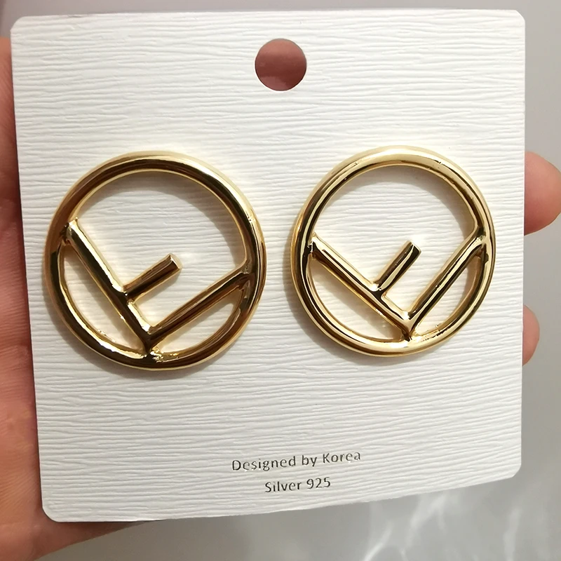 

Gold Double Letter F Earrings for Women Geometric Round Studs Earrings Luxury Brand F Earings Italy Party Jewelry Z373