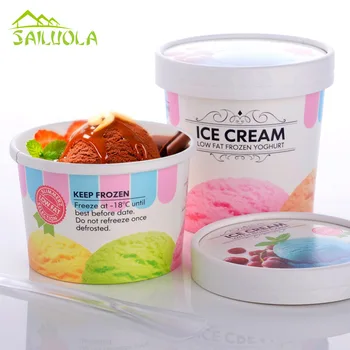 

50pcs/lot Disposable Ice Cream Cups With Lid High Quality Icecream Paper Bowl Birthday Party Supplies