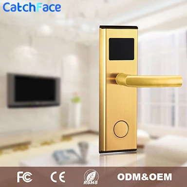 สีทองสแตนเลสสตีลอัจฉริยะประตูล็อคขายร้อนดิจิตอลสมาร์ทประตูล็อค RFID โรงแรมประตูล็อค|ล็อกไฟฟ้า|การรักษาความปลอดภัยและการป้องกัน -