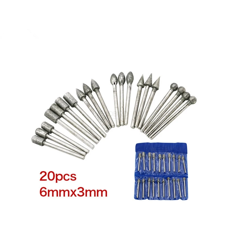 

20Pcs Dremel Accessories Diamond Grinding Heads Mini Drill Burrs Bit Set for Dremel Rotary Tool Grinding Accessories 3mm Shank