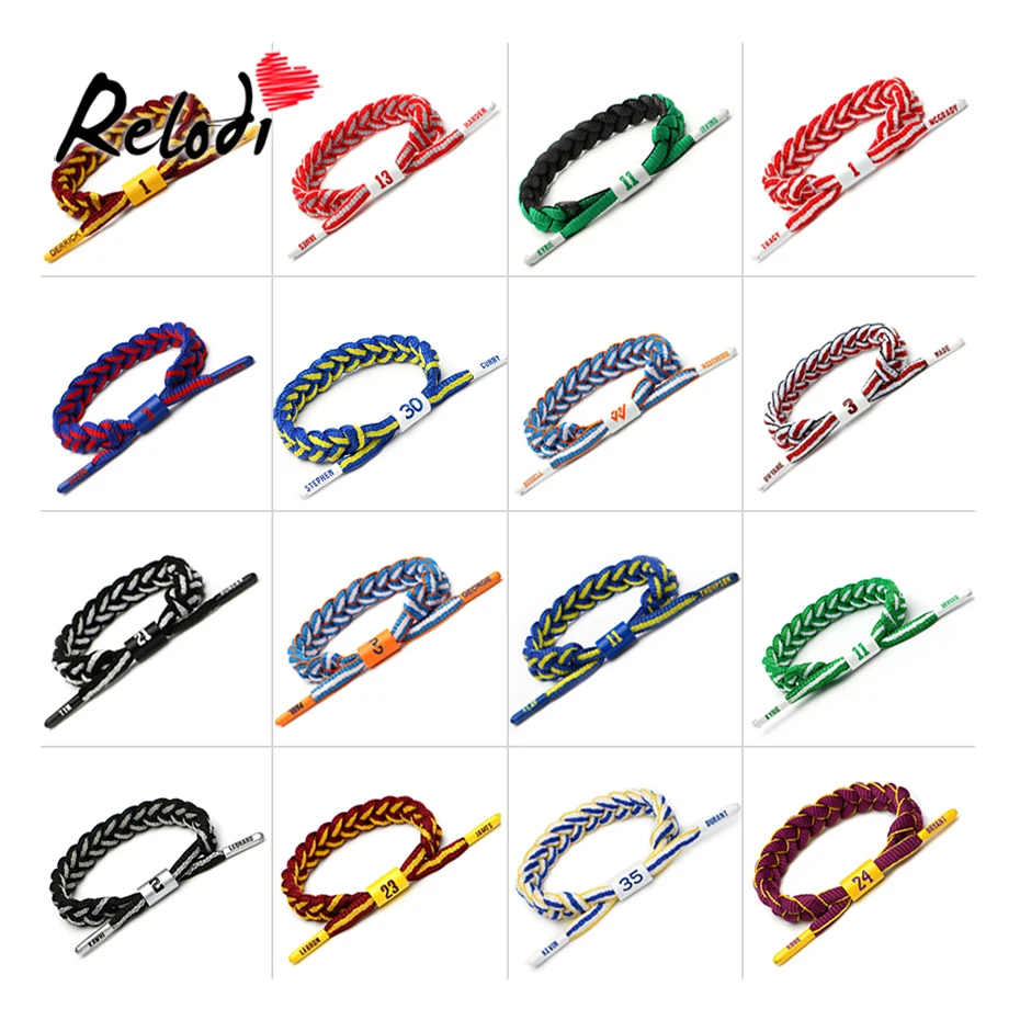 

Relodi Adjustable Weave Bracelets Curry Kobe Harden James Wristband Basketball Star Jersey Lucky Number Rope Chain Bangle SP2299