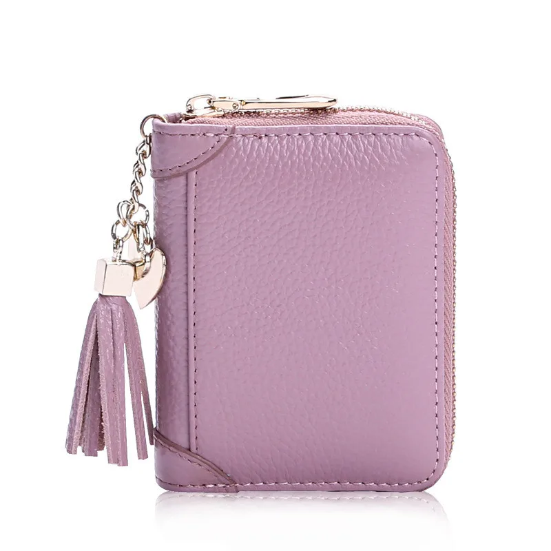 Женская сумка из натуральной кожи на молнии с кисточкой для кредитных карт с сердечками, милая Повседневная сумка с высокой вместительностью, кредитные карточки - Цвет: soybean pink 20 card