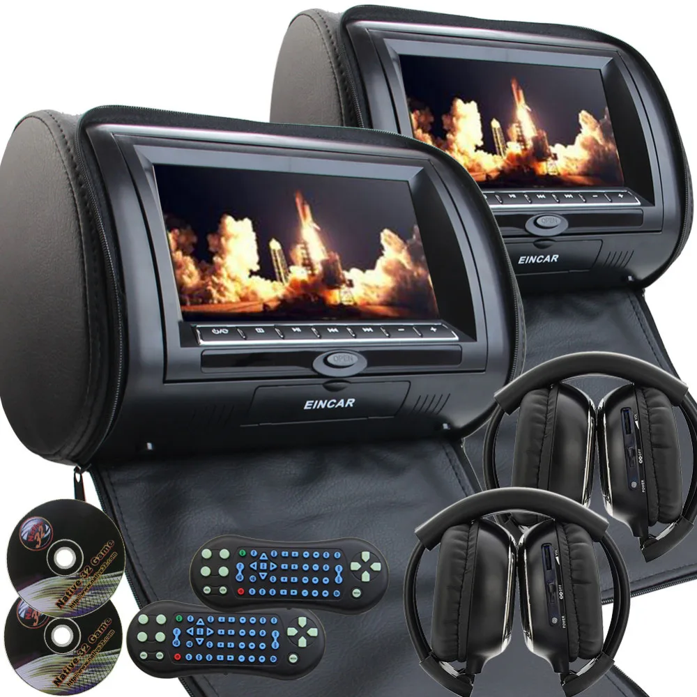 

Pair of 9" Car Headrest cd DVD Player with TFT LCD Digital Screen Auto Monitor support USB IR FM Transmitter+two 2 IR Headphone