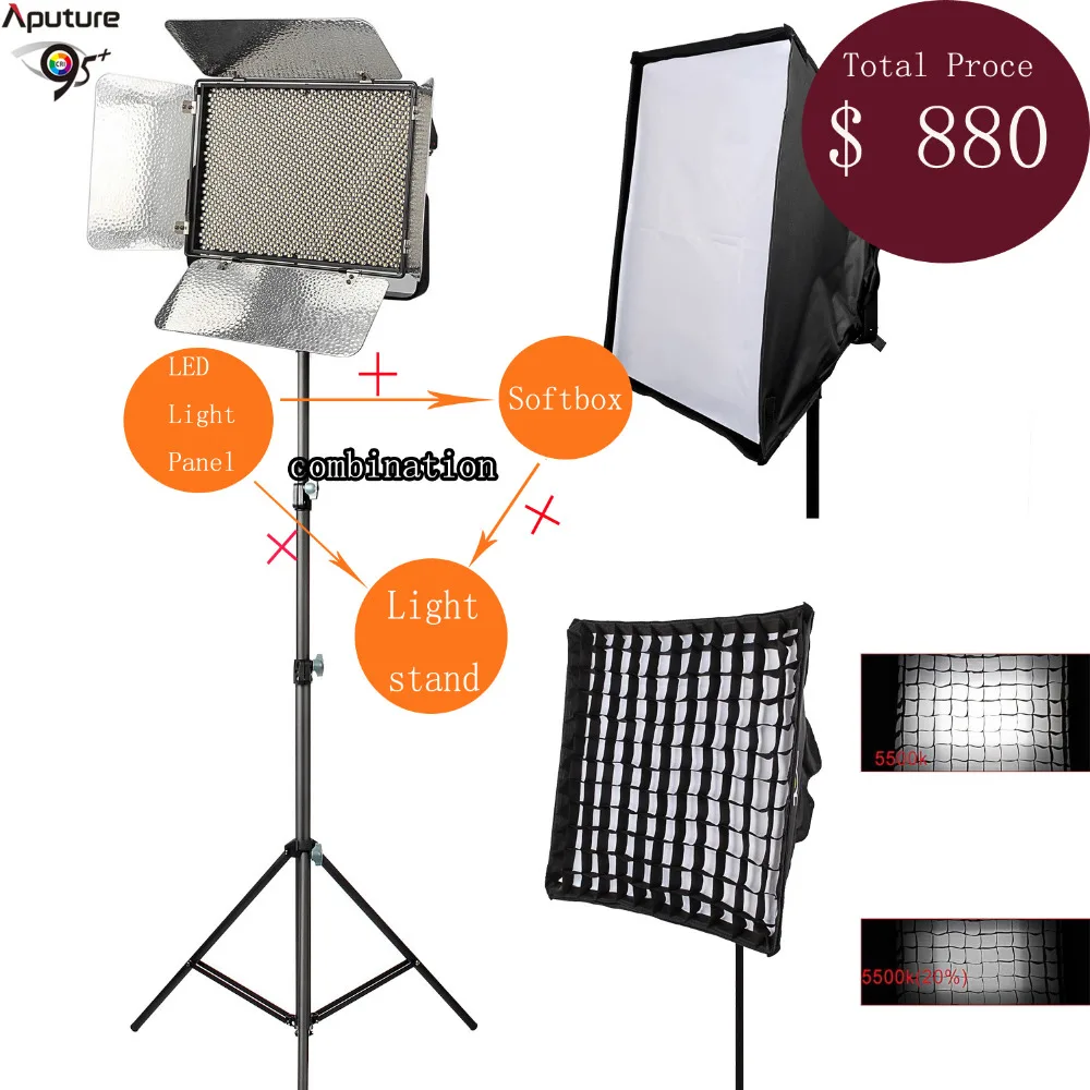 

Aputure Light Storm LS 1s 1536 SMD Led Daylight CRI95+ LED Light LED Studio Video Light For DSR DSLR Camera Light With Tripods
