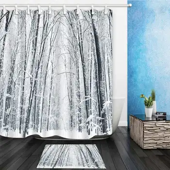 

Snow Scene Shower Curtains Winter Forest Frozen Bathroom Curtains Polyester Fabric Waterproof Moldproof With 12 Hooks Washable